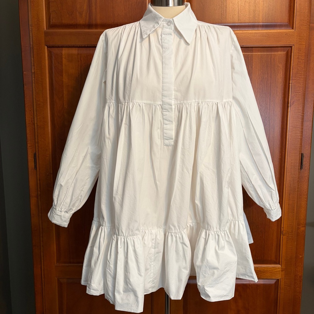 Akira Ripple Effect Babydoll Blouson Sleeve Mini Shirt Dress Womens Medium